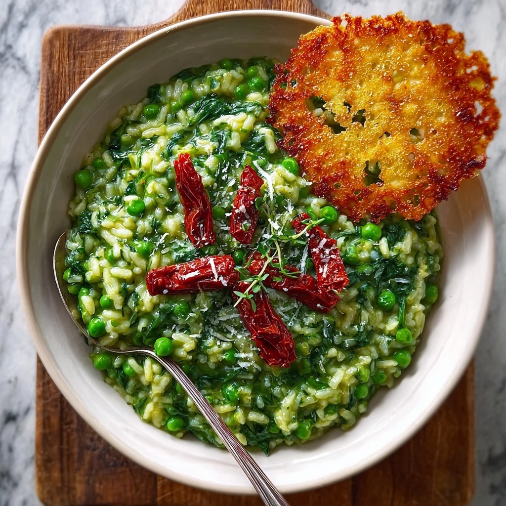 Spinach & Pea Risotto with Parmesan Crisps Recipe - Recipe Image