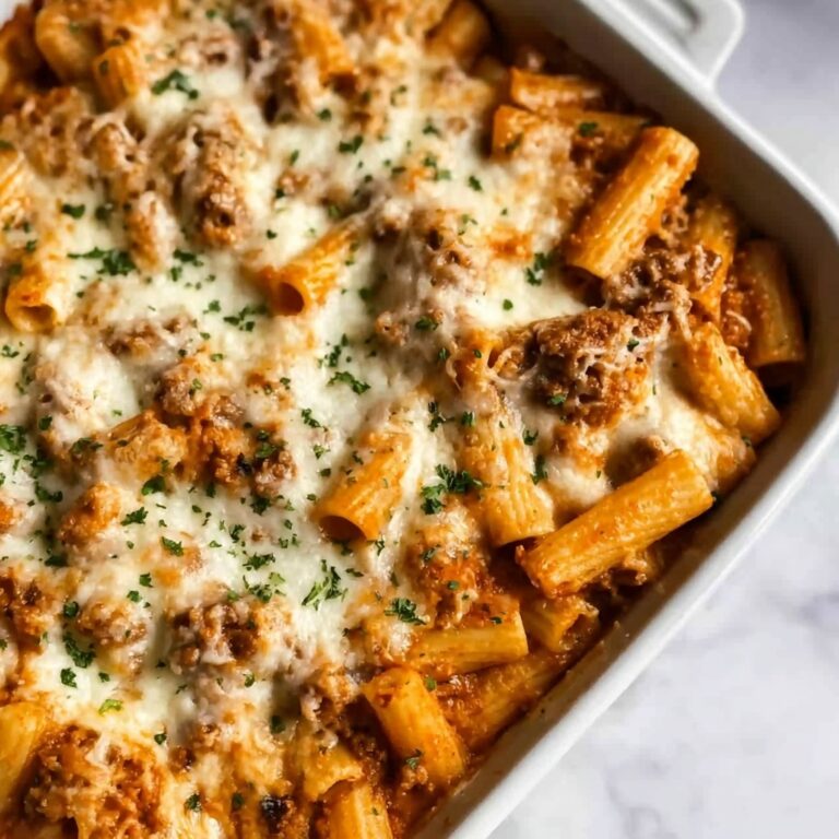 Baked Rigatoni Pasta with Tomato Sauce and Cheeses Recipe