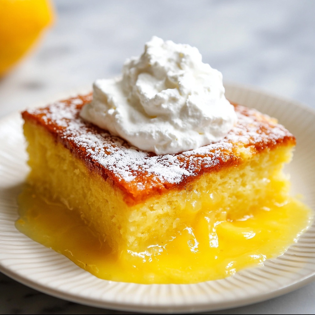 Lemon Pudding Cake with Fresh Whipped Cream and Lemon Slices Recipe - Recipe Image