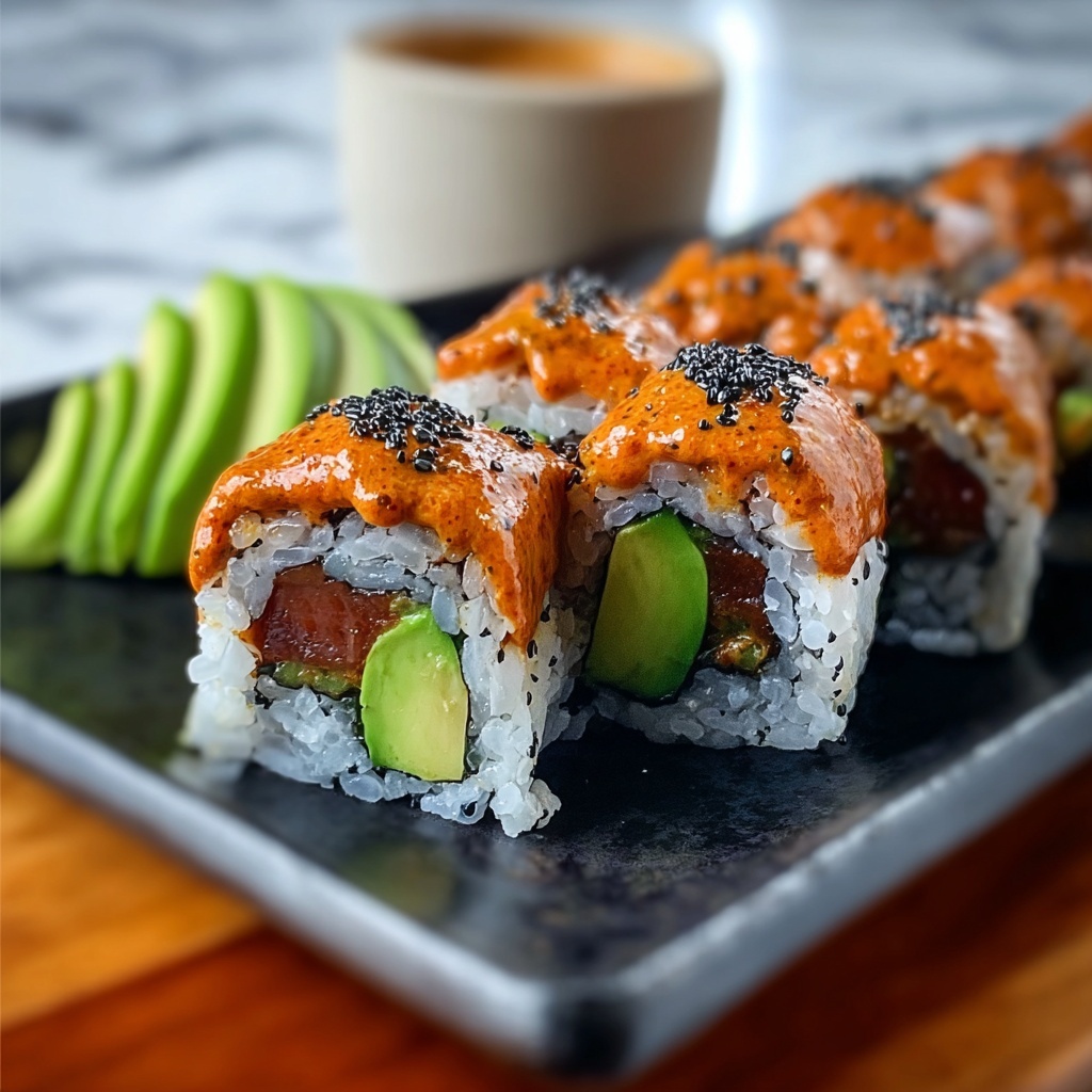 Dynamite Sushi Rolls with Tempura Shrimp, Mango, and Spicy Dynamite Sauce Recipe - Recipe Image