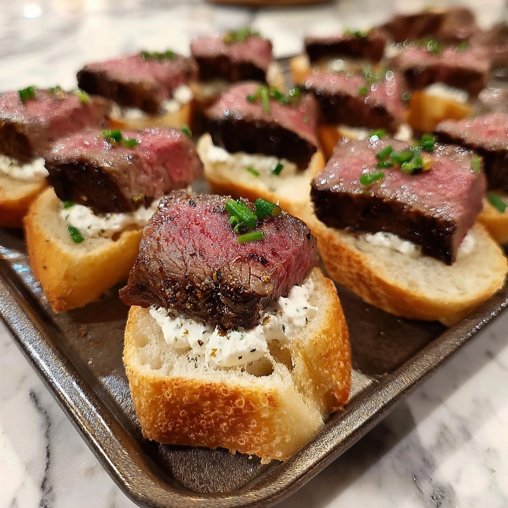 Steak Crostini with Caramelized Onions and Chimichurri Sauce Recipe - Recipe Image