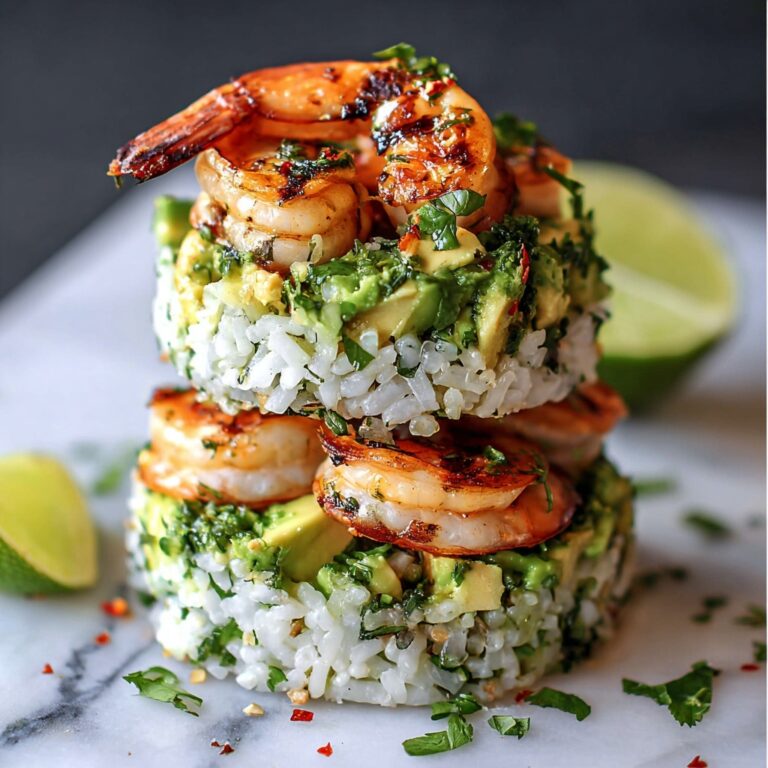Honey Lime Shrimp & Avocado Rice Stack Recipe