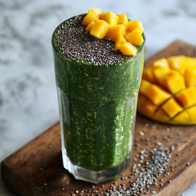 Healthy Tropical Green Detox Smoothie with Spirulina and Mango Recipe